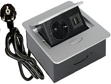 Розетка встраеваемая полуавтоматическая Sete 1-м.+2xUSB 138х108х67мм серый картинка